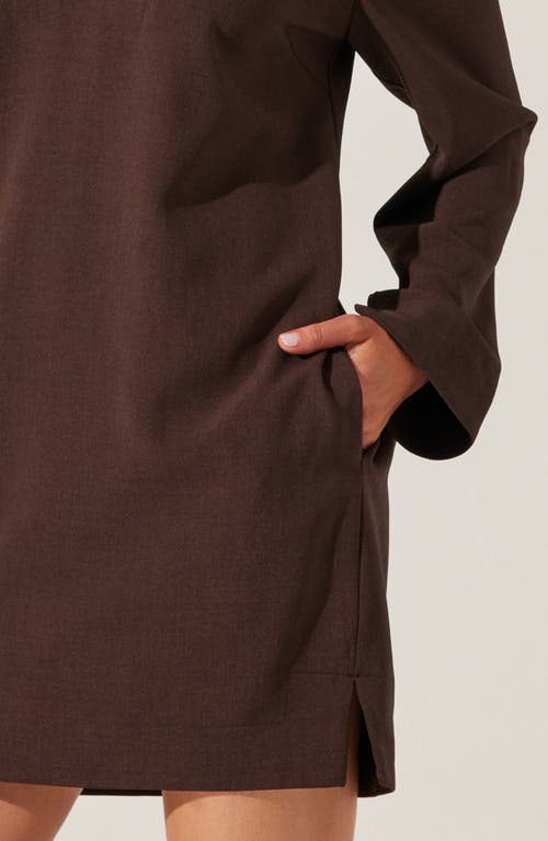 Astr The Label Collar Long Sleeve Shift Dress In Dark Brown