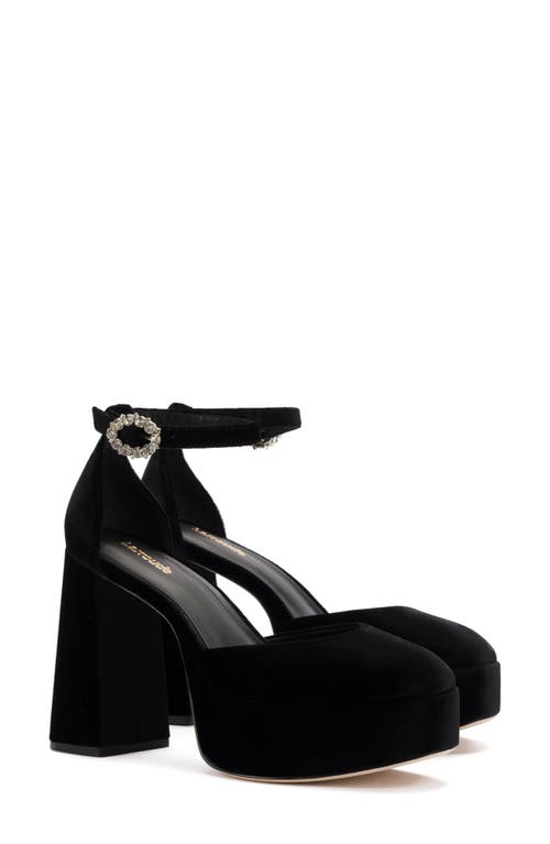 Larroudé Ari Ankle Strap Platform Pump Black at Nordstrom,