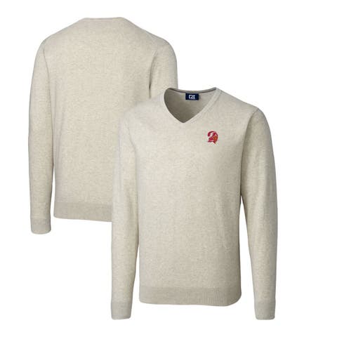 Men's Cutter & Buck Oatmeal Tampa Bay Buccaneers Throwback Logo Lakemont Tri-Blend Big & Tall V-Neck Pullover Sweater