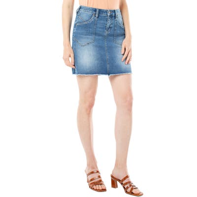 Liverpool Patch Pocket Denim Miniskirt, Blue
