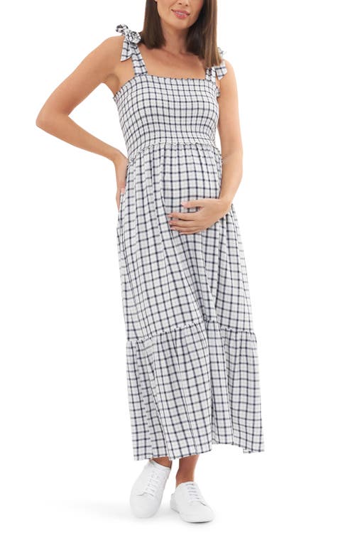 Ripe Maternity Smocked Maternity Dress In White/navy