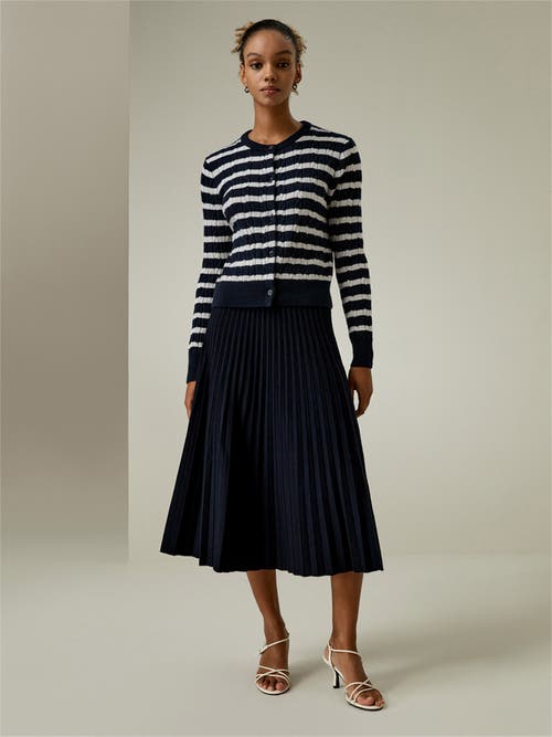 Shop Lilysilk Striped Cable-knit Cashmere Cardigan In Blue And White Stripes