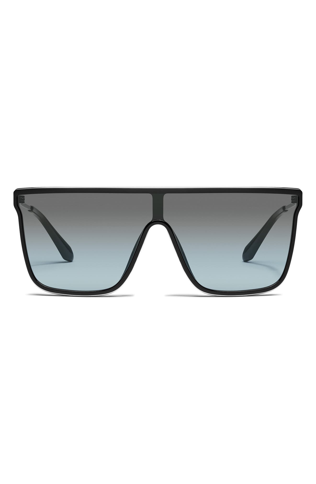 QUAY Nightfall Remixed 138mm Gradient Shield Sunglasses in Black/Grey Light Turquoise Cover