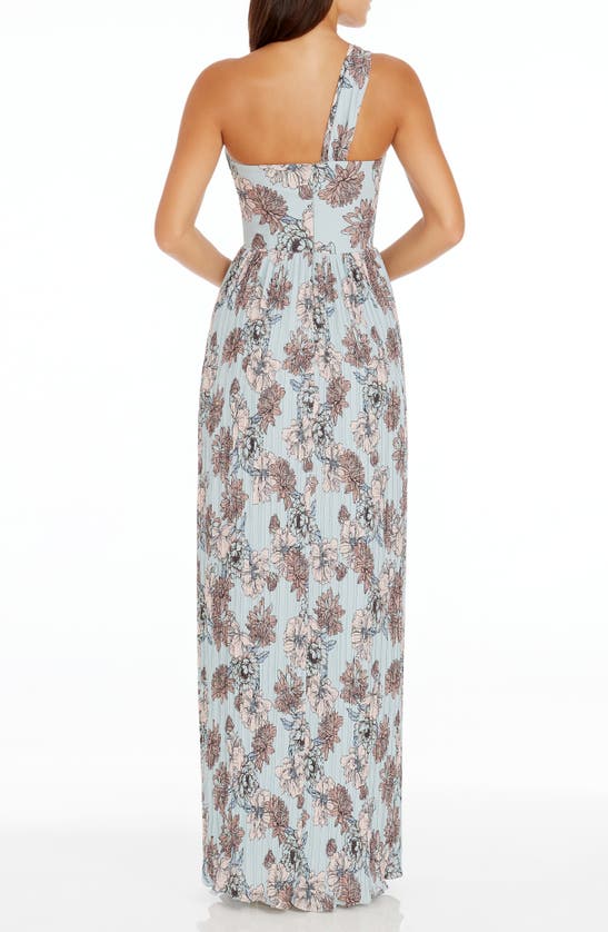 Shop Dress The Population Idalia Floral One-shoulder Gown In Sage Multi