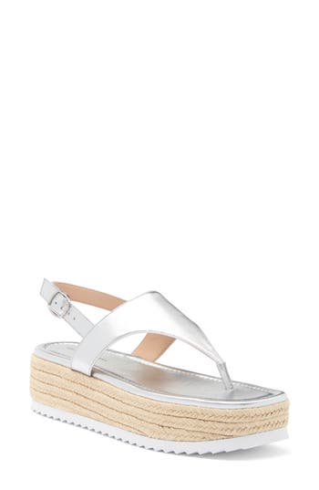 Stuart Weitzman Mel Patent Espadrille Flatform Sandal In Silver