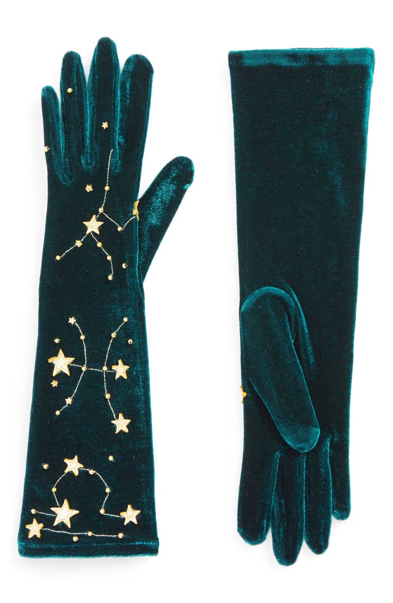 AGNELLE Constellations Velvet Gloves, Main, color, DUCK/ GOLD