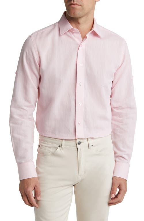 Lorenzo Uomo Trim Fit Solid Cotton & Linen Dress Shirt in Pink