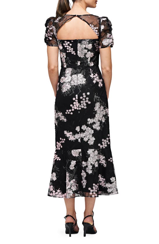 Shop Js Collections Hope Floral Embroidered Cocktail Dress In Black/ Blush