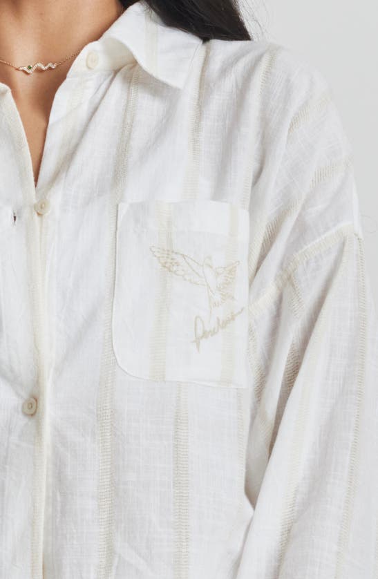 Shop Peachaus Yew Striped Ethical-cotton Pajama Shirt In Summer Sand Beige