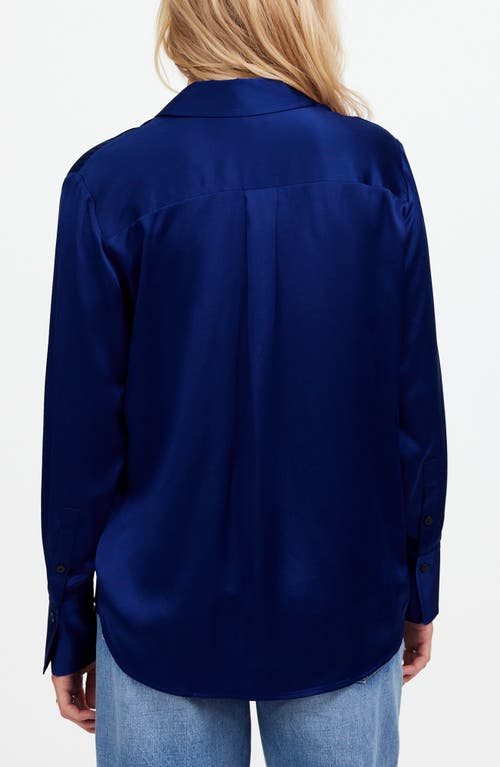 Shop Madewell Silk Flap Pocket Button-up Shirt In Deep Cobalt