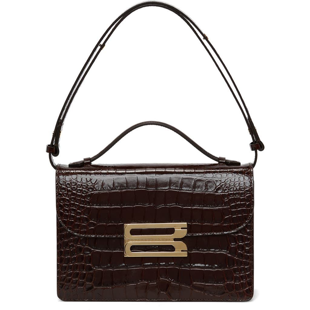 Victoria Beckham Dorian Croc Embossed Leather Shoulder Bag In Espresso 8946