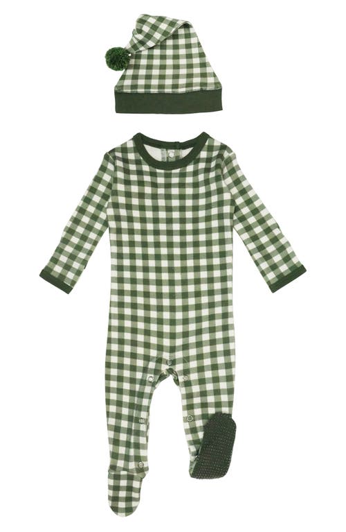 L'Ovedbaby Holiday Print Organic Cotton Zip Footie & Cap in Christmas Eve Plaid