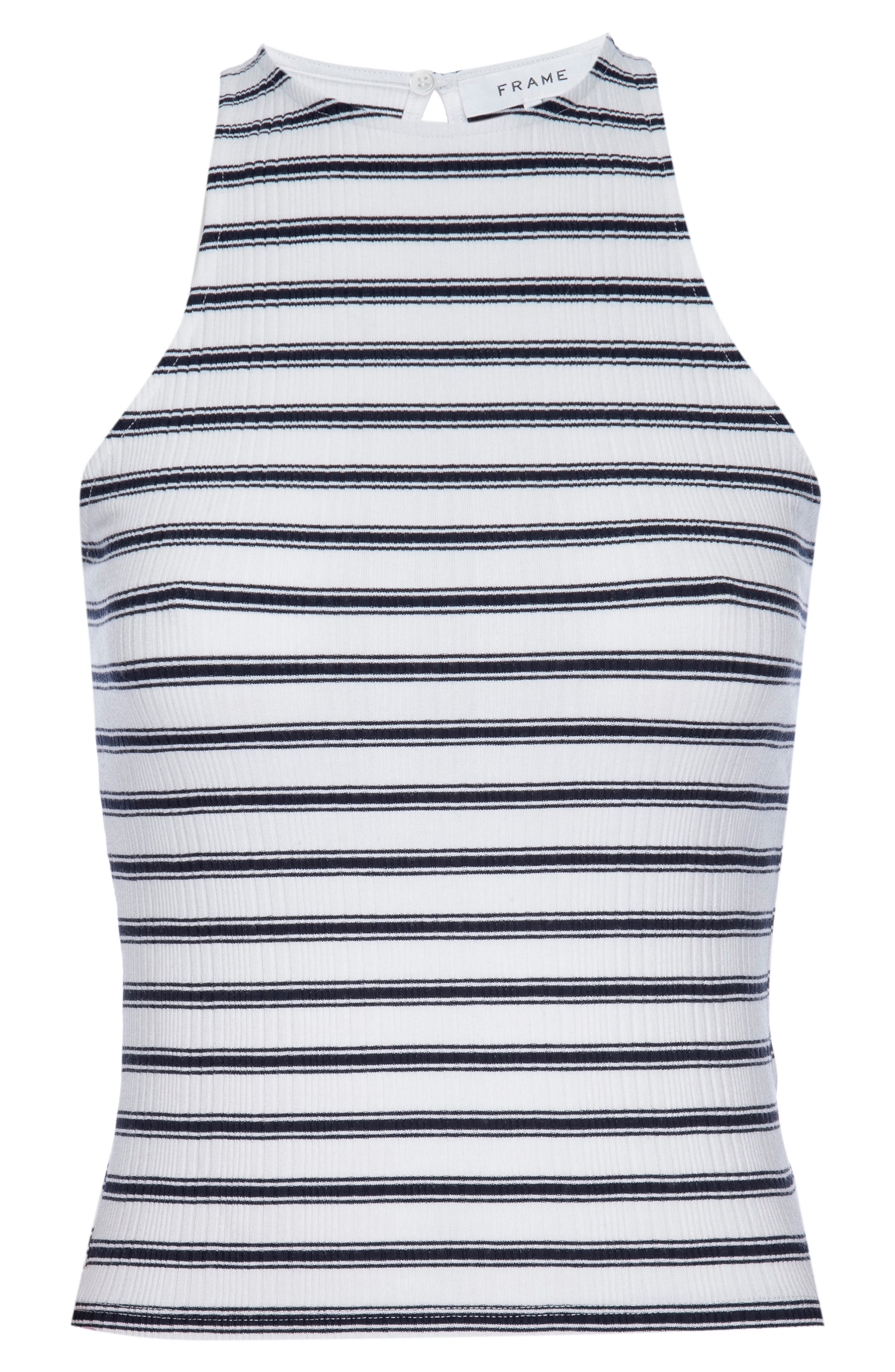 Frame Striped Ribbed Modal-blend Jersey Tank In Blanc Multi