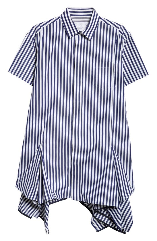 Sacai X Thomas Mason Stripe Cotton Poplin Shirtdress In Navy Stripe