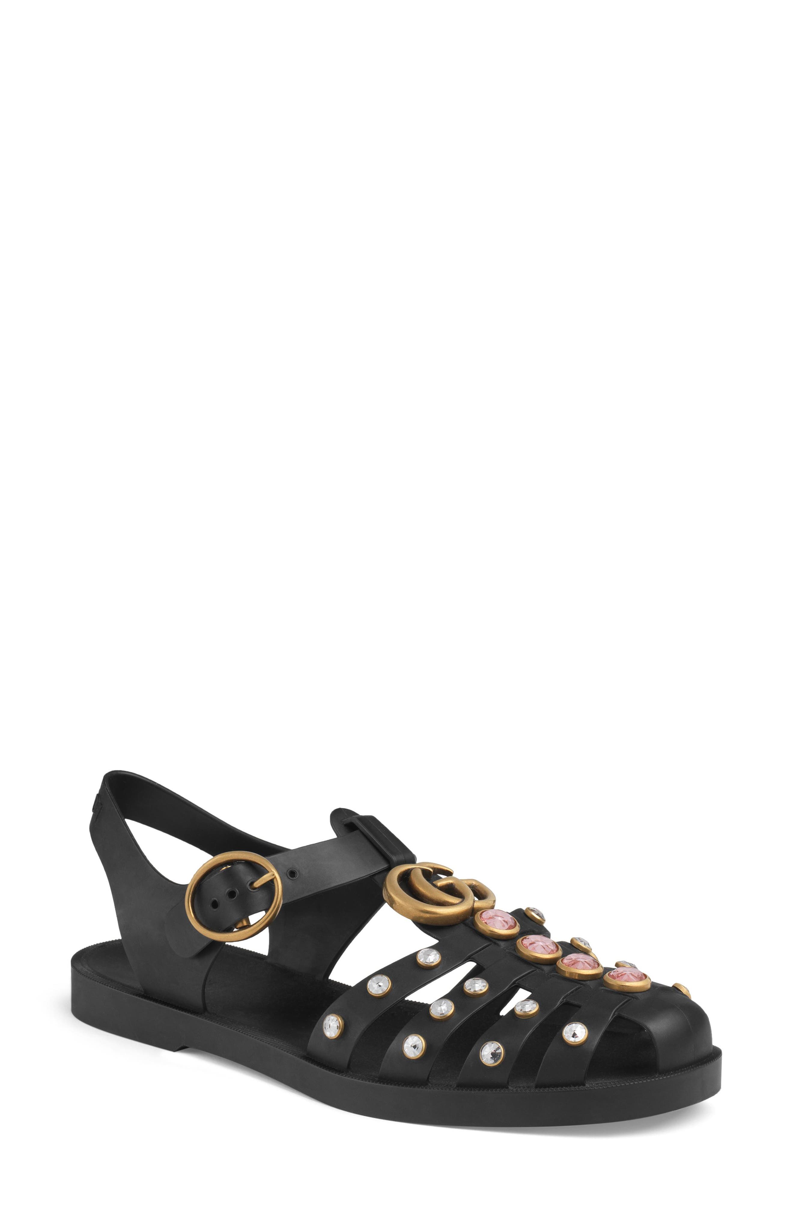 gucci rubber sandal with crystals