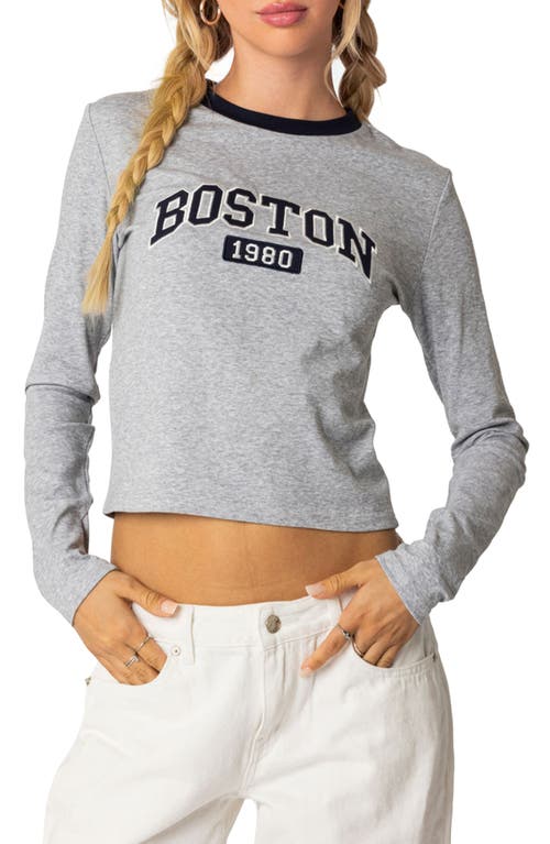 EDIKTED Boston Long Sleeve T-Shirt Gray-Melange at Nordstrom,