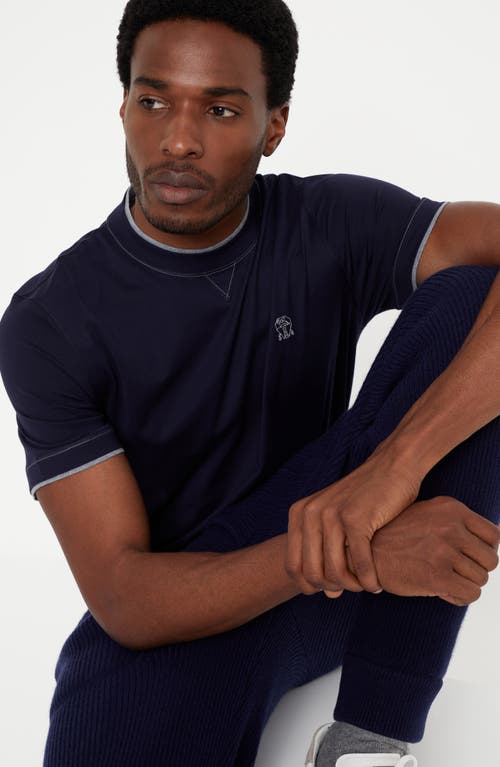 Shop Brunello Cucinelli T-shirt With Faux-layering In Cobalt