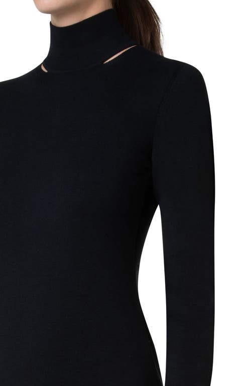 Akris Long Sleeve Stretch Wool & Silk Mini Sweater Dress In Black