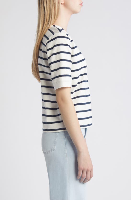 Shop Frame Stripe Organic Cotton Button Accent T-shirt In Navy Multi