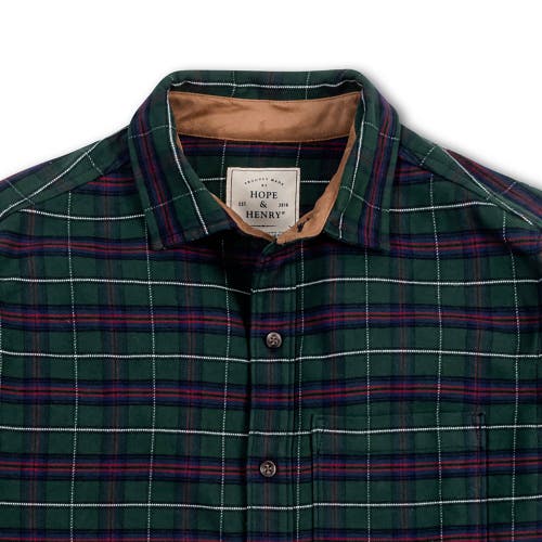 Hope & Henry Organic Flannel Shirt With Suede In Merry Pine Plaid