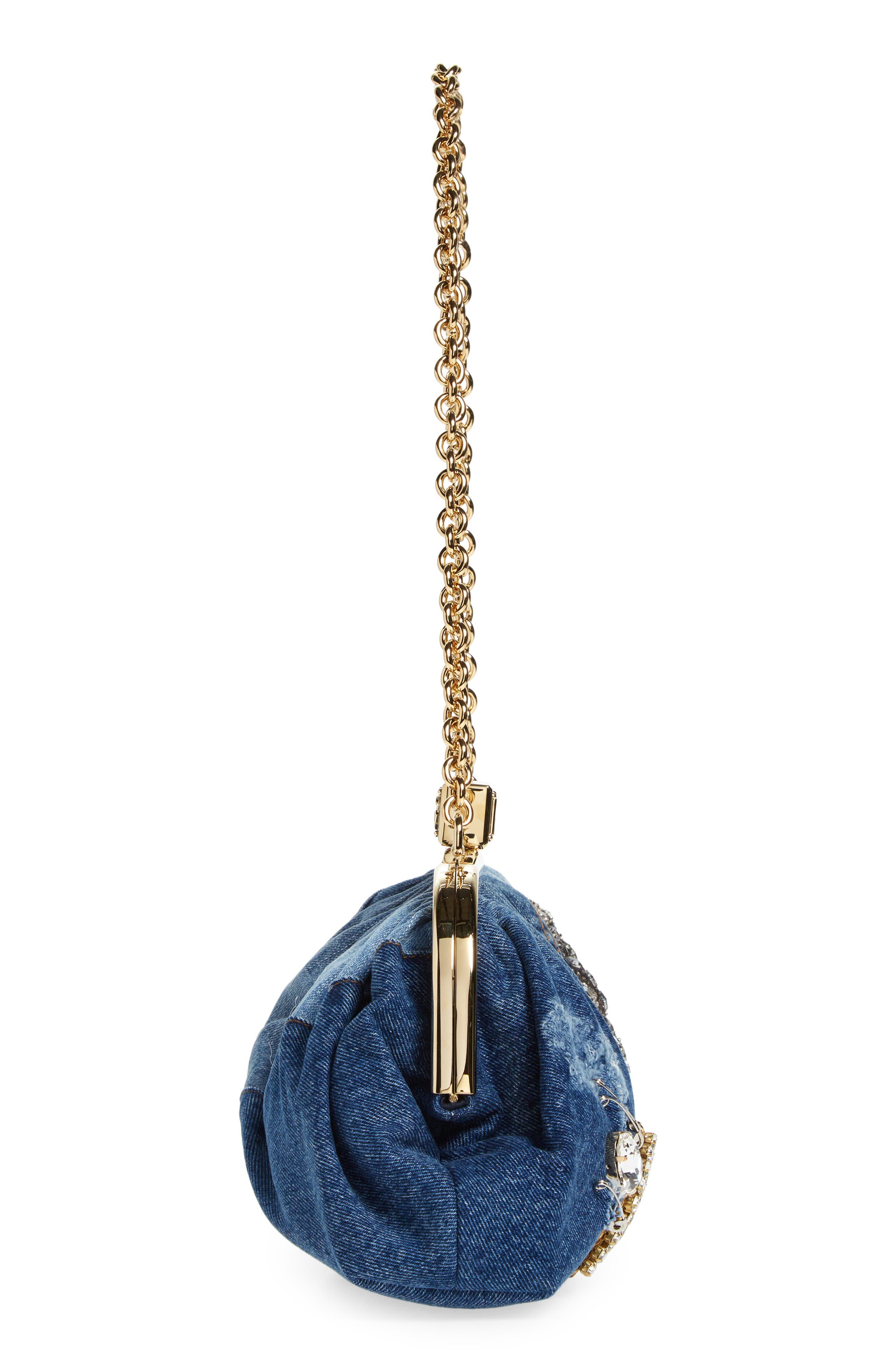 Dolce & Gabbana Rhinestone & Safety Pin Denim Patchwork Bag