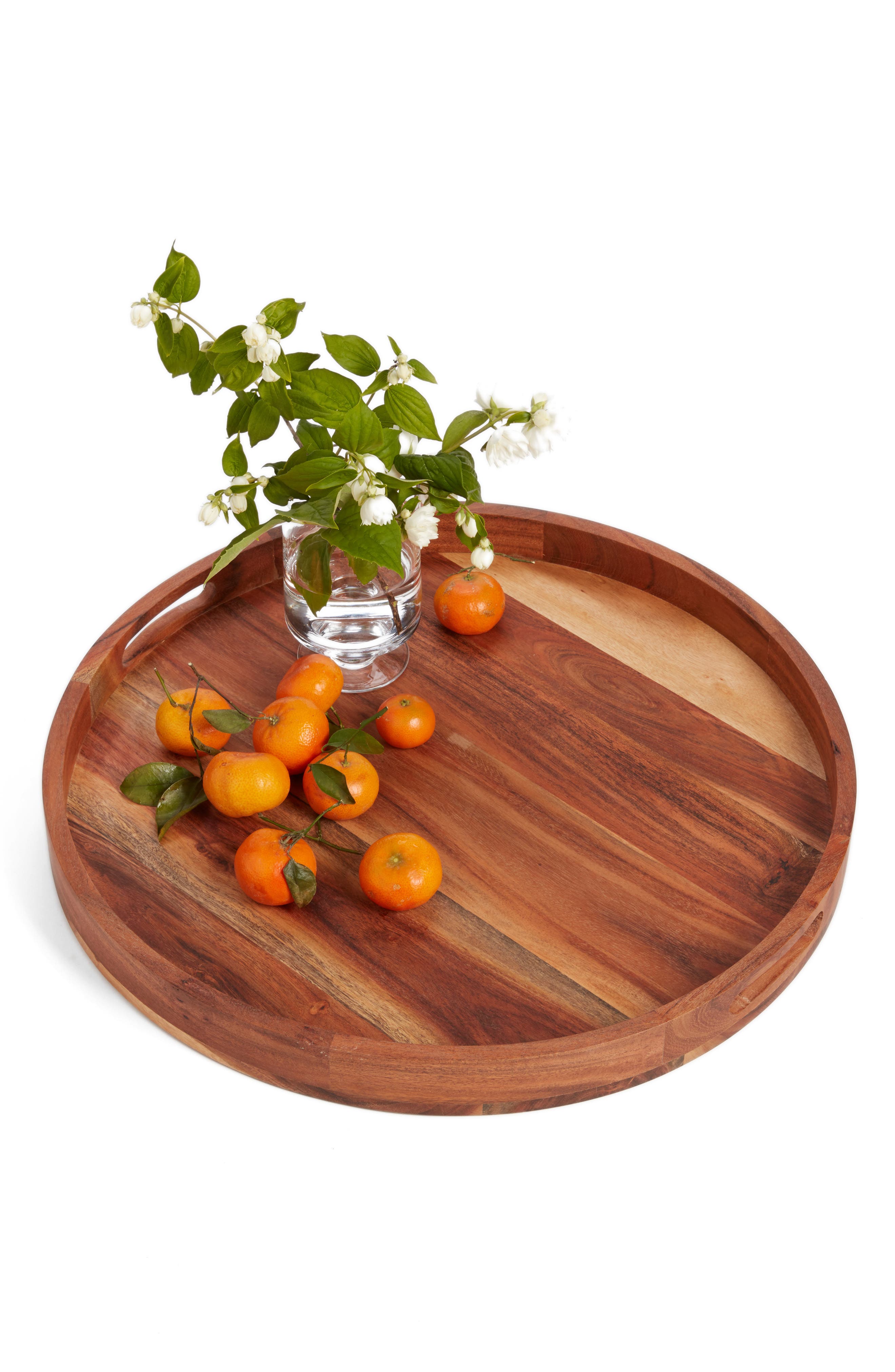 large round wood tray