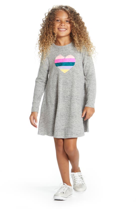Shop Andy & Evan Kids' Sequin Graphic Dress In Grey Heart