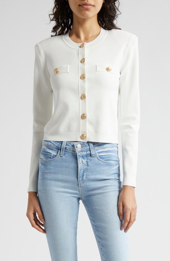 Shop L Agence Toulouse Crewneck Cardigan In Ivory