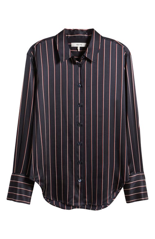 Shop Frame The Standard Stripe Stretch Silk Button-up Shirt In Navy Multi Stripe