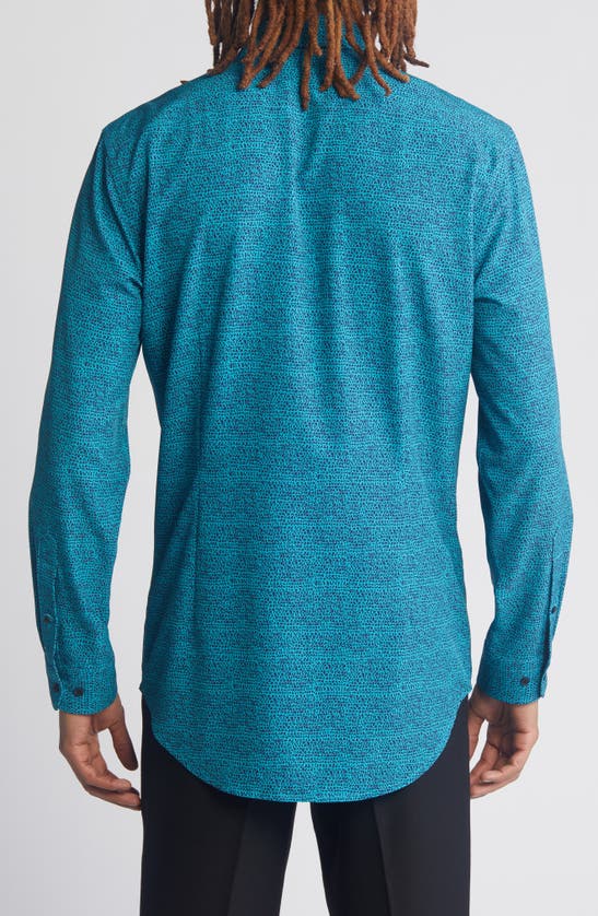 Shop Open Edit Button-up Shirt In Navy- Teal Scribble