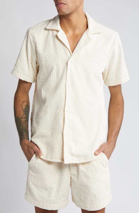Oas Cream Golconda Terry Cloth Camp Shirt In Off White