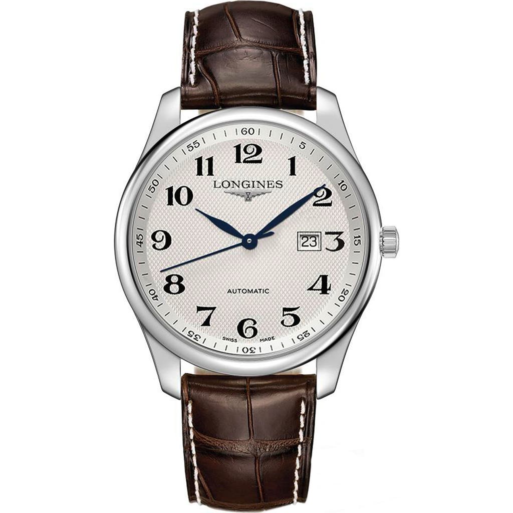 Longines Master Collection Croc Embossed Leather Strap Watch, 42mm In Silver