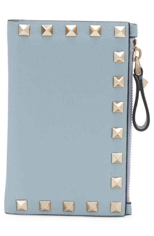 Shop Valentino Garavani Rockstud Leather Bifold Wallet In Blue Porcellana