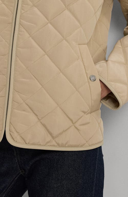 Shop Lauren Ralph Lauren Crest Logo Quilted Jacket In Explorer Sand