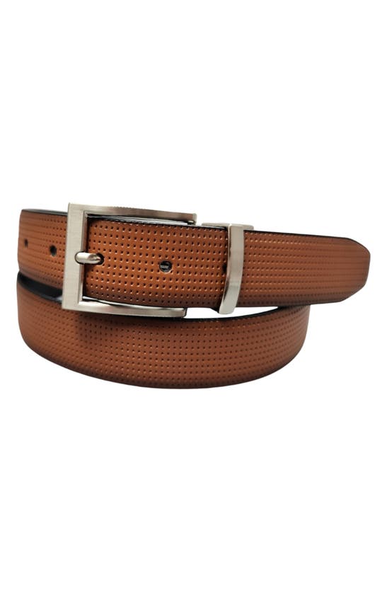 Shop Bosca Reversible Pindot Leather Belt In Tan/ Black