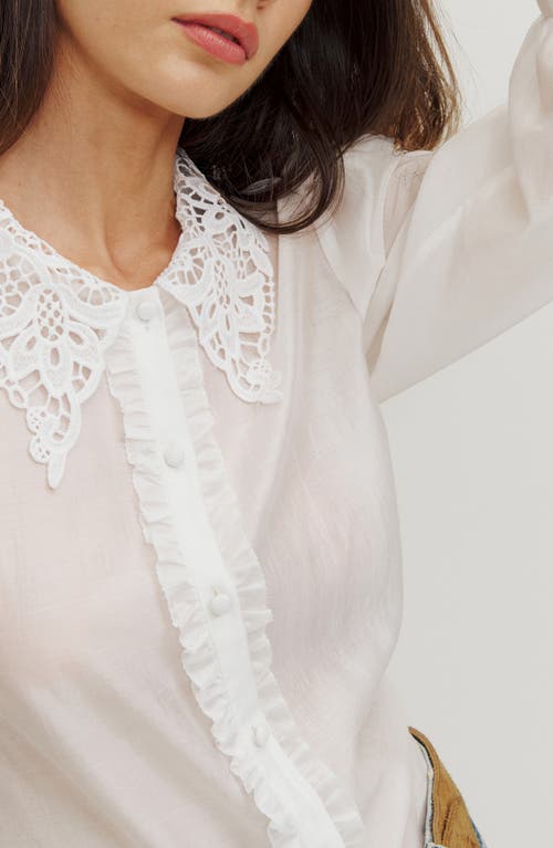 Shop Reformation Indy Ruffle Lace Collar Shirt In White