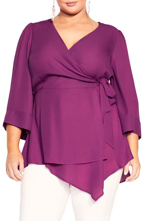 Dropship Purple Floral Accent Puff Sleeves Plus Size Thermal Top to Sell  Online at a Lower Price