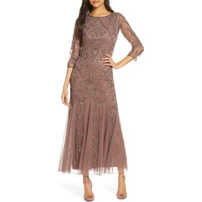 Pisarro Nights Embellished Mesh Gown, Pink