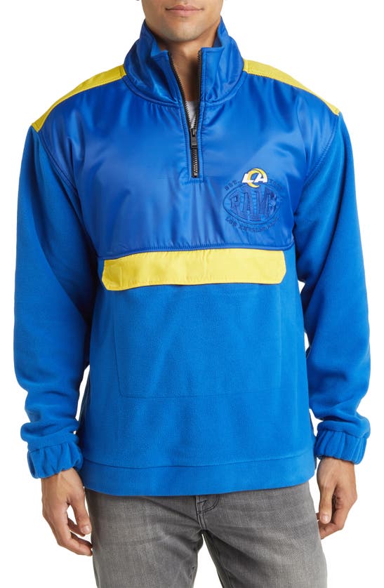 Shop Hugo Boss Boss X Nfl Fumble Mixed Media Quarter Zip Pullover In Los Angeles Rams Bright Blue