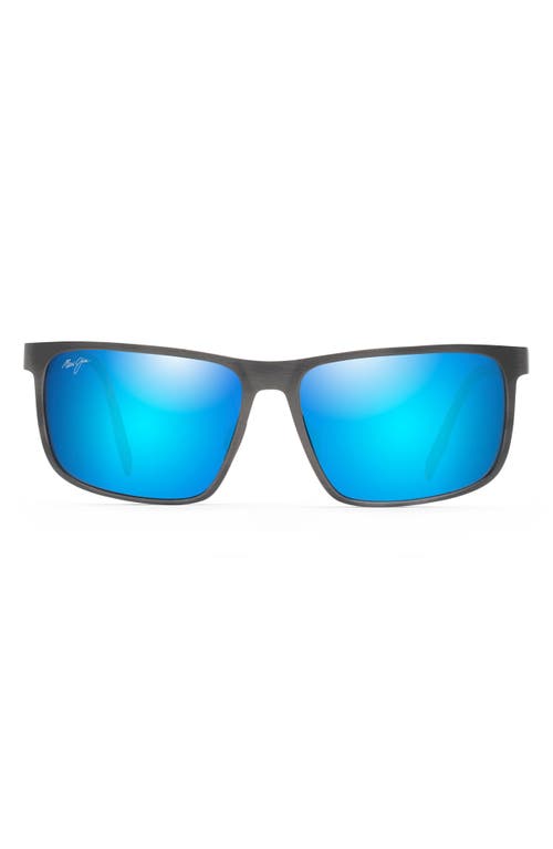 Maui Jim Wana 61mm Polarized Rectangular Sunglasses in Brushed Gunmetal/Blue Hawaii at Nordstrom