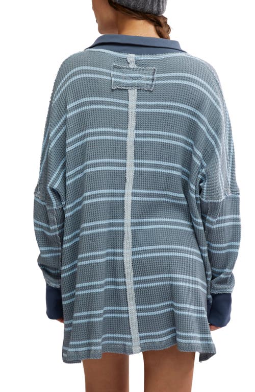 Shop Free People Stripe Long Sleeve Stretch Cotton Waffle Knit Tunic Top In Heather Grey Combo