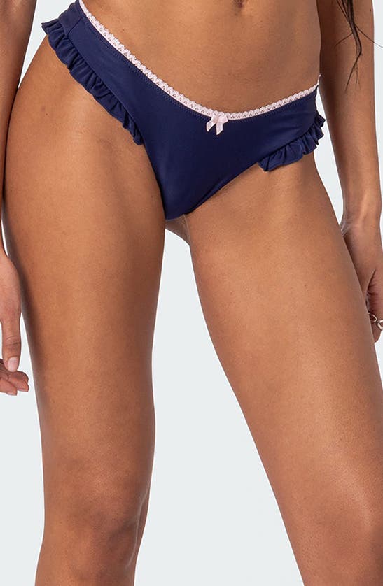 Edikted Maggie Ruffle Bikini Bottoms In Navy