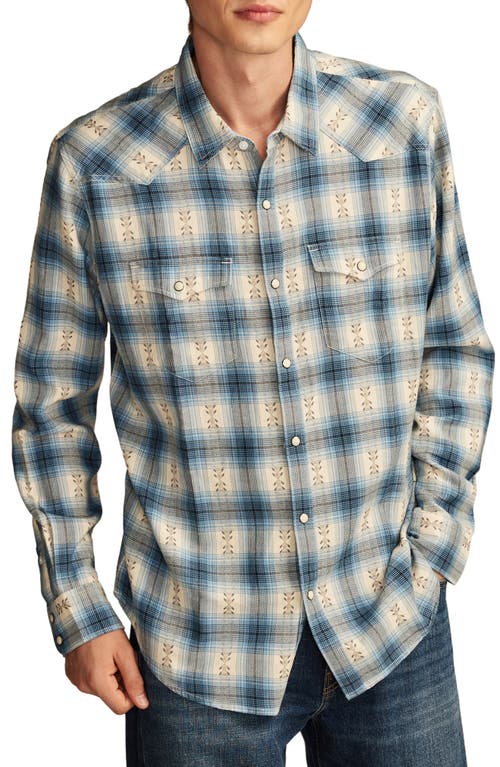 Lucky Brand Plaid Dobby Flannel Snap-Up Western Shirt in Blue Multi 