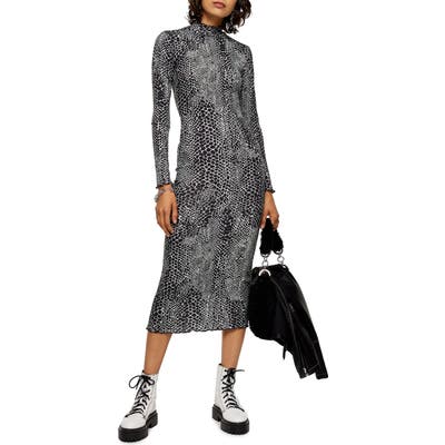 Topshop Cut And Sew Animal Print Long Sleeve Midi Dress, US (fits like 0-2) - Black