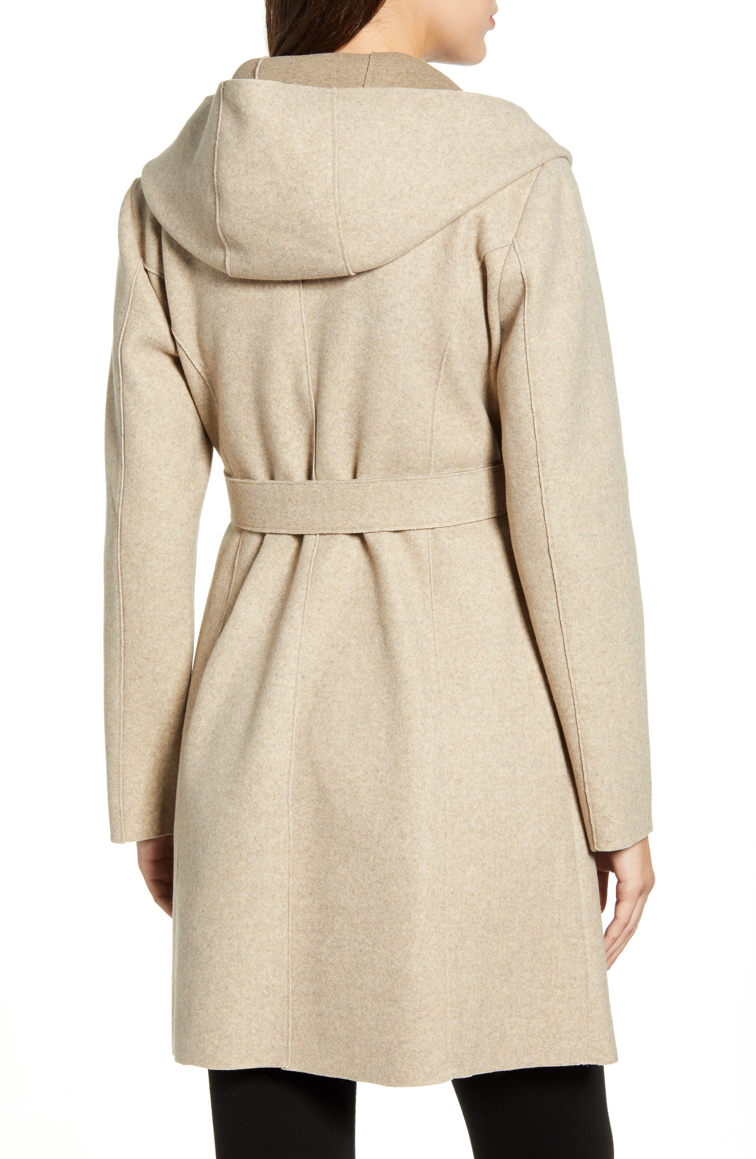 bernardo hooded faux wrap coat