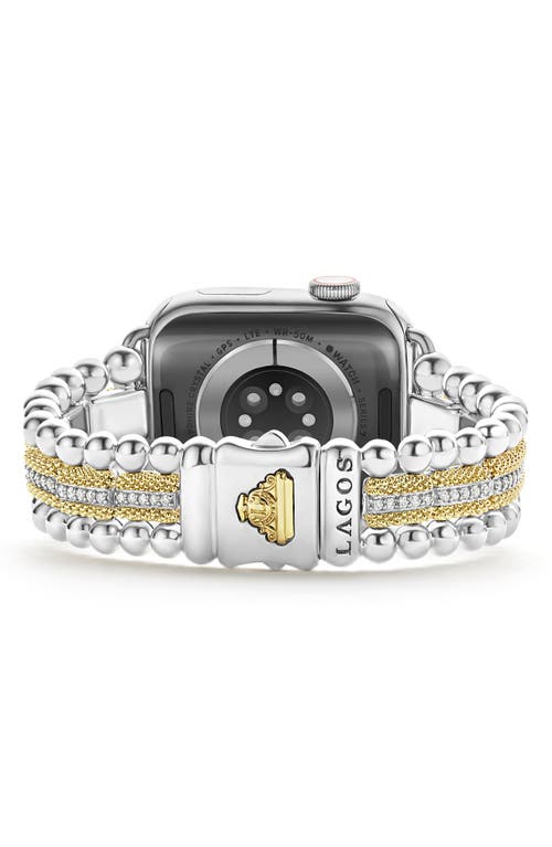 Lagos Smart Caviar Two-tone Sterling Silver And 18k Gold Diamond 38mm Apple Watch Bracelet In Gold/silver