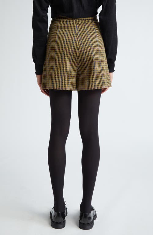 Shop Max Mara Patroni Houndstooth Pleated Wool Blend Shorts In Brown/black Multi Colour