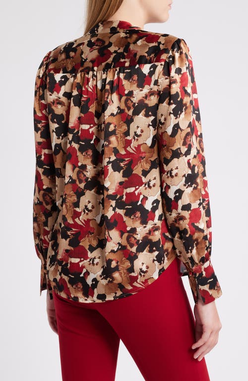 Shop Anne Klein Floral Long Sleeve Woven Top In Vicuna Multi