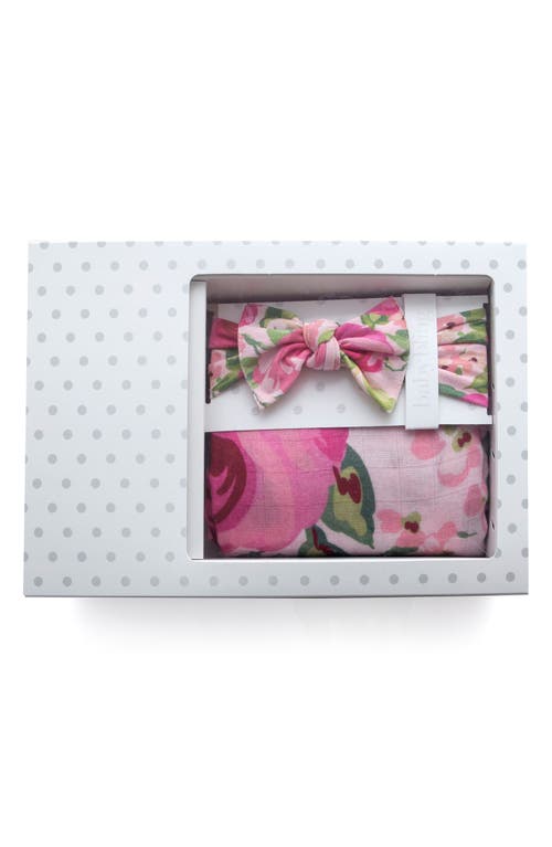 Baby Bling Dot Print Swaddling Blanket & Headband Set in Soft Pink Floral