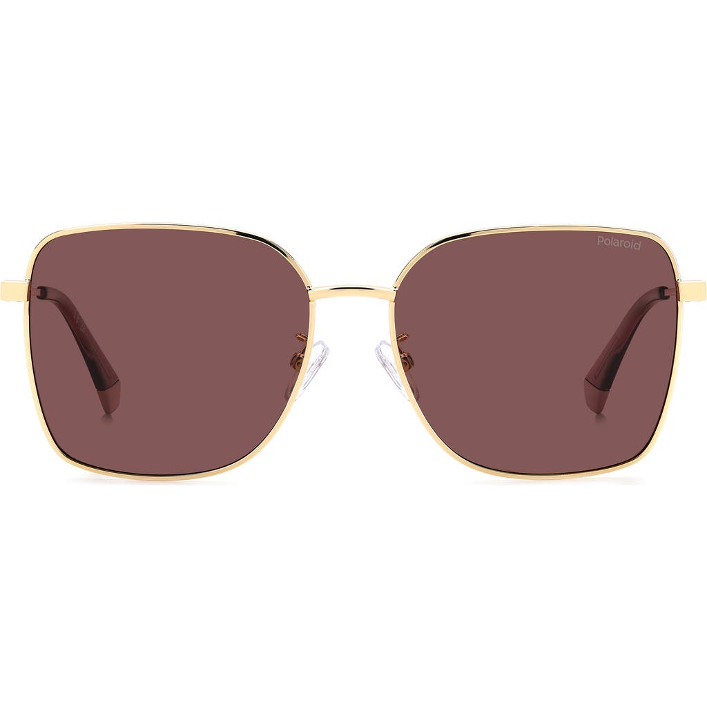 Polaroid 58mm Polarized Rectangular Sunglasses In Gold Burgundy/violet Polar